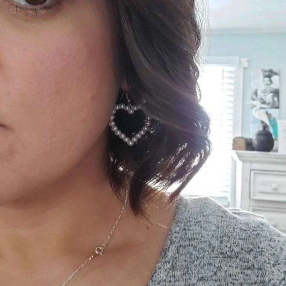 Pearl Embellished Heart Earrings | Romantic Statement Jewelry | Elegant Studs - Picture 5 of 16